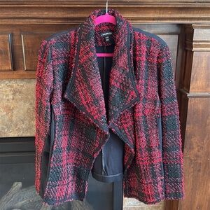 Lane Bryant black and red tweed plaid open front blazer jacket size 14/16 Y2K